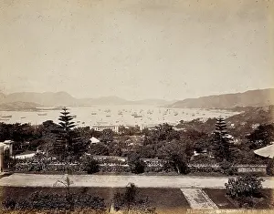 Hong Kong Prints: Hong Kong: Public Gardens and harbour viewed from the Albany