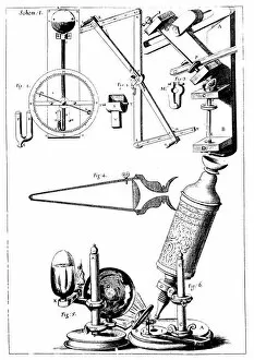 Barometer Collection: Hookes microscope with condenser for concentrating light, 1665