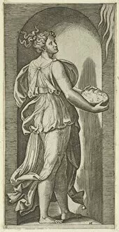 Hope personified as a woman standing in a niche facing right, holding a container o..., ca. 1515-25