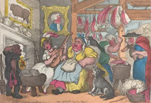 Butchers Prints: The Hopes of the Family, or Miss Marrowfat at Home for the Holidays, 1809-13. 1809-13