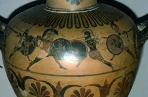 Hydria Collection: Hoplites Fighting, detail of a Greek pot, (Hydria), c530-510 BC