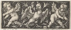 Sebald Prints: Horizontal Panel with an Eagle Flanked by Two Genii, 1544. Creator: Sebald Beham
