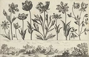 Images Dated 28th September 2020: Horizontal Panel with a Row of Flowers Above a Frieze with Figures in a Landscape