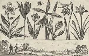 Horizontal Panel with a Row of Flowers Above a Frieze with Figures in a Landscape