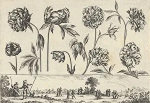 Horizontal Panel with a Row of Flowers Above a Frieze with Figures in a Landscape