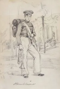 Fritz Ludvig Von Dardel Prints: Horn Blower'. Young soldier with pack and instruments