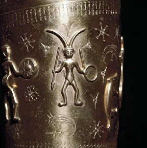 Detail of Horned figure on Gallehus Horn, Denmark