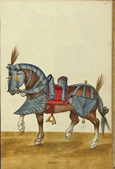 Equestrian Equipment Prints: A Horse in Armor, about 1560-1570. Creator: Unknown