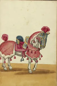 Equestrian Equipment Prints: A Horse in Armor, about 1560-1570. Creator: Unknown