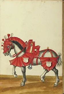 Tournament Prints: A Horse in Armor, about 1560-1570. Creator: Unknown