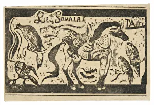 French Polynesian Prints: A Horse and Birds, headpiece for Le sourire, 1899. Creator: Paul Gauguin