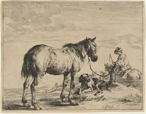 Dirck Stoop Prints: A Horse Bound to a Post with a Reclining Dog, 1651. Creator: Dirck Stoop