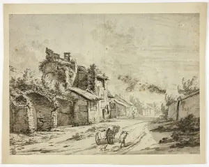 Pieter Mulier Ii Prints: Horse, Cart and Peasants on Road by Old Houses, n.d. Creator: Pieter Mulier the younger