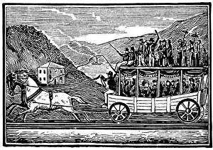 Horse-drawn carriage on the Baltimore and Ohio Railroad c1830