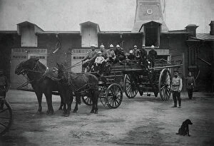 Fire Collection: Horse-Drawn Departure of a Fire Ladder, early 20th century. Creator: Unknown