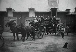 Firefighting Prints: Horse-Drawn Departure of a Fire Ladder, early 20th century. Creator: Unknown