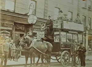 Barbers Shop Prints: Horse-drawn omnibus and passengers, London, 1900