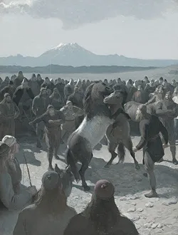 Icelandic Prints: The Horse-Fight at Hlidarendi. Illustration for Njal's Saga
