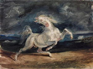Gouache On Paper Gallery: Horse Frightened by Lightning. Artist: Delacroix, Eugene (1798-1863)