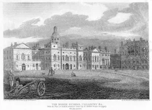 Field Gun Prints: Horse Guards and the Treasury, Whitehall, Westminster, London, 1810. Artist: G Cooke