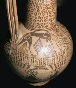 Horse detail from a jug with a griffin-head spout, Greek, c675-c650 BC Horse detail from a jug with a griffin-head spout, Greek, c675-c650 BC
