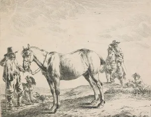 Faithful Prints: Horse, peasant, man and two dogs, 1651. Creator: Dirck Stoop