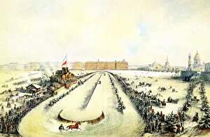 Horse racing on the frozen Neva River in St Petersburg, Russia, 1859. Artist: Iosif Adolfovich Charlemagne