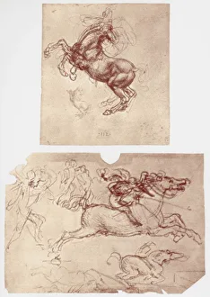 Royal Library Prints: Horse Rearing, and Horsemen and Foot-Soldiers, c1504. Artist: Leonardo da Vinci