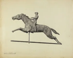 Weather Vane Prints: Horse and Rider Weather Vane, 1935/1942. Creator: Helen Hobart