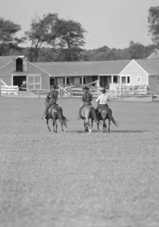 Cowboy Prints: Horse show or show jumping event, between 1911 and 1942. Creator: Arnold Genthe