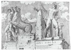 Horse Tamers (Dioscuri) from the Capitoline Hill, Rome, ca. 1560-1580. Creator: Marcantonio Raimondi