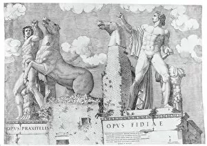Campidoglio Collection: Horse Tamers (Dioscuri) from the Capitoline Hill, Rome, ca. 1560-1580. Creator: Marcantonio Raimondi