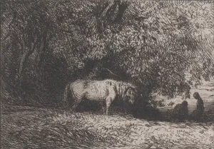 Jacque Prints: Horse Under a Tree Branch, 1846. Creator: Charles Emile Jacque