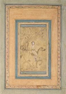 Isfahan School Gallery: Horseman in a Landscape, Mid of 17th cen.. Artist: Iranian master