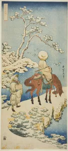 Vertical Nagaban Prints: Horseman in Snow, from the series A True Mirror of Japanese and Chinese Poems