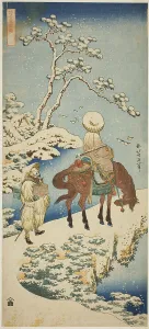 Vertical Nagaban Prints: Horseman in Snow, from the series A True Mirror of Japanese and Chinese Poems