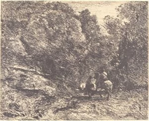 Clicha© Verre Collection: Horseman and Vagabond in the Forest (Le Cavalier en foret et le pieton), 1854