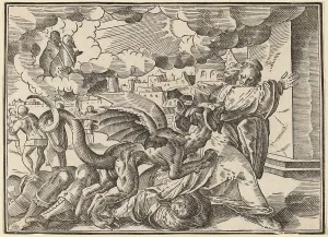 Beast Prints: The Four Horsemen of the Apocalypse, published 1630. Creator: Christoph Maurer