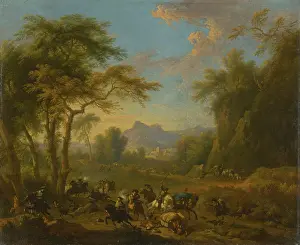 Firearm Prints: Horsemen attacking travellers, after 1700. Creator: Jan van Huchtenburgh