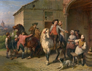 Jolly Prints: Horsemen at the Inn, 1856. Creator: Jean-Baptiste Madou