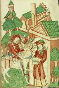 Diebold Lauber Prints: Two Horsemen of King Avenir before the Pagan Scholar Nachor; Barlaam und Josaphat
