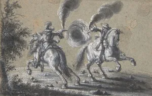 Two Horsemen Shooting at Each Other, 1600-1677. Creator: Heinrich Werdmuller Two Horsemen Shooting at Each Other, 1600-1677. Creator: Heinrich Werdmuller