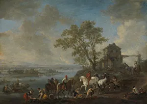 Philips Wouwerman Prints: Horsepond on a River, c.1662-1663. Creator: Philips Wouwerman