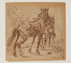Crayon Prints: Two Horses, 1898. Creator: Christian Adolf Schreyer