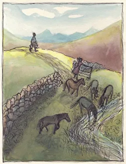 Horses drinking, 1952. Creator: Shirley Markham Horses drinking, 1952. Creator: Shirley Markham