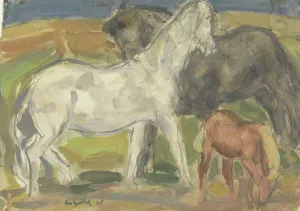 Foal Prints: Two horses and a foal in a landscape, 1928. Creator: Leo Gestel