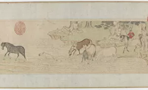 Groom Collection: Horses and Grooms Crossing a River, Yuan or early MIng dynasty, 14th century