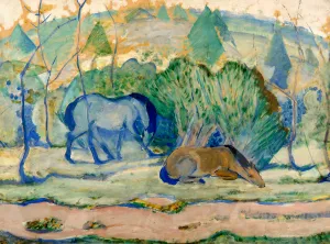 Horses at Pasture (Horses in a Landscape). Artist: Marc, Franz (1880-1916) Horses at Pasture (Horses in a Landscape). Artist: Marc, Franz (1880-1916)
