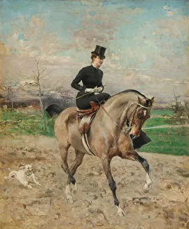 Galleria Darte Moderna Prints: Horsewoman. (Alice Regnault on horseback), 1878. Creator: Boldini, Giovanni (1842-1931)