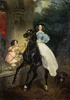 Bryullov Prints: Horsewoman, Portrait of Giovanina and Amazillia Pacini, 1832. Artist: Karl Briullov